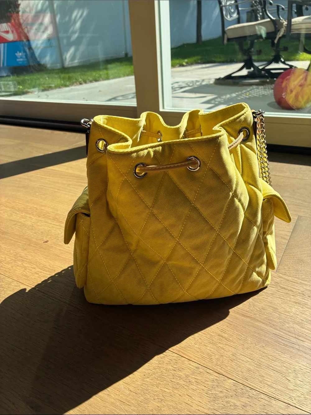 Tory Burch Charlie Yellow Quilted Denim Bag